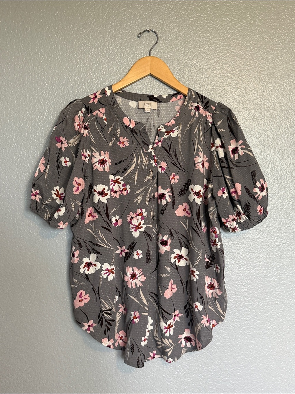 Ann Taylor LOFT Cherry Blossom Puff Sleeve Blouse